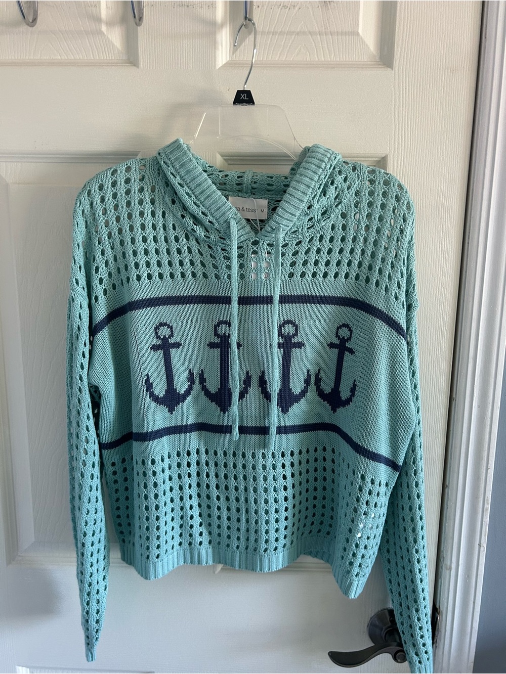 Aqua Anchor Knit Hoodie Sweater